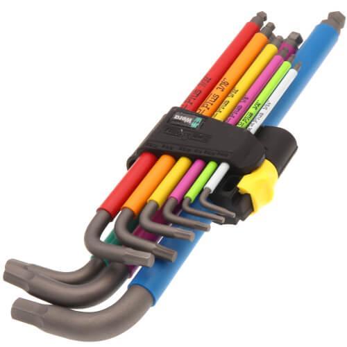 Wera 950/9 Hex-Plus Multicolour Imperial 2 L-key set, imperial, BlackLaser, 9 pieces (05022640001) - Apollo Industries