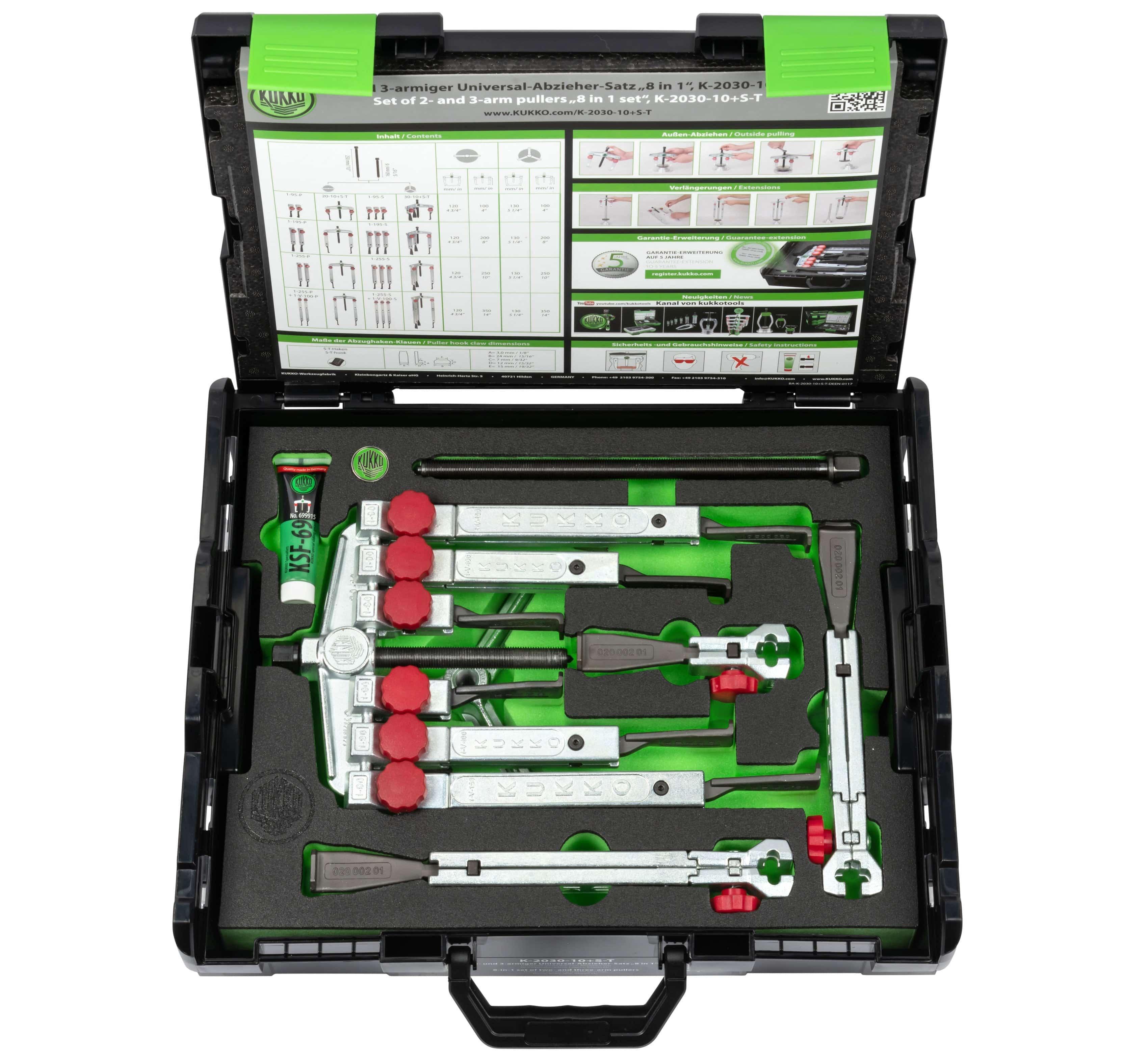 Kukko K-2030-10+S-T UNIVERSAL 2-JAW AND 3-JAW PULLER SET WITH NARROW, QUICK-ADJUSTING PULLING JAWS - Apollo Industries llc