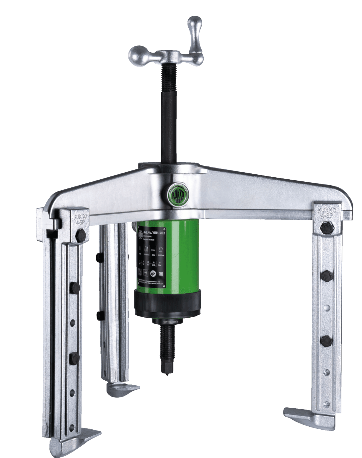 Kukko Y28-11-0 Hydraulic, extra strong, 3-arm puller with adjustable clamping depth and hydraulic hollow piston cylinder for pump drive (medium tractive force up to 20 t) - Apollo Industries llc