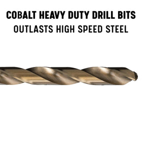 A close-up of a drill with text descibing the drill material