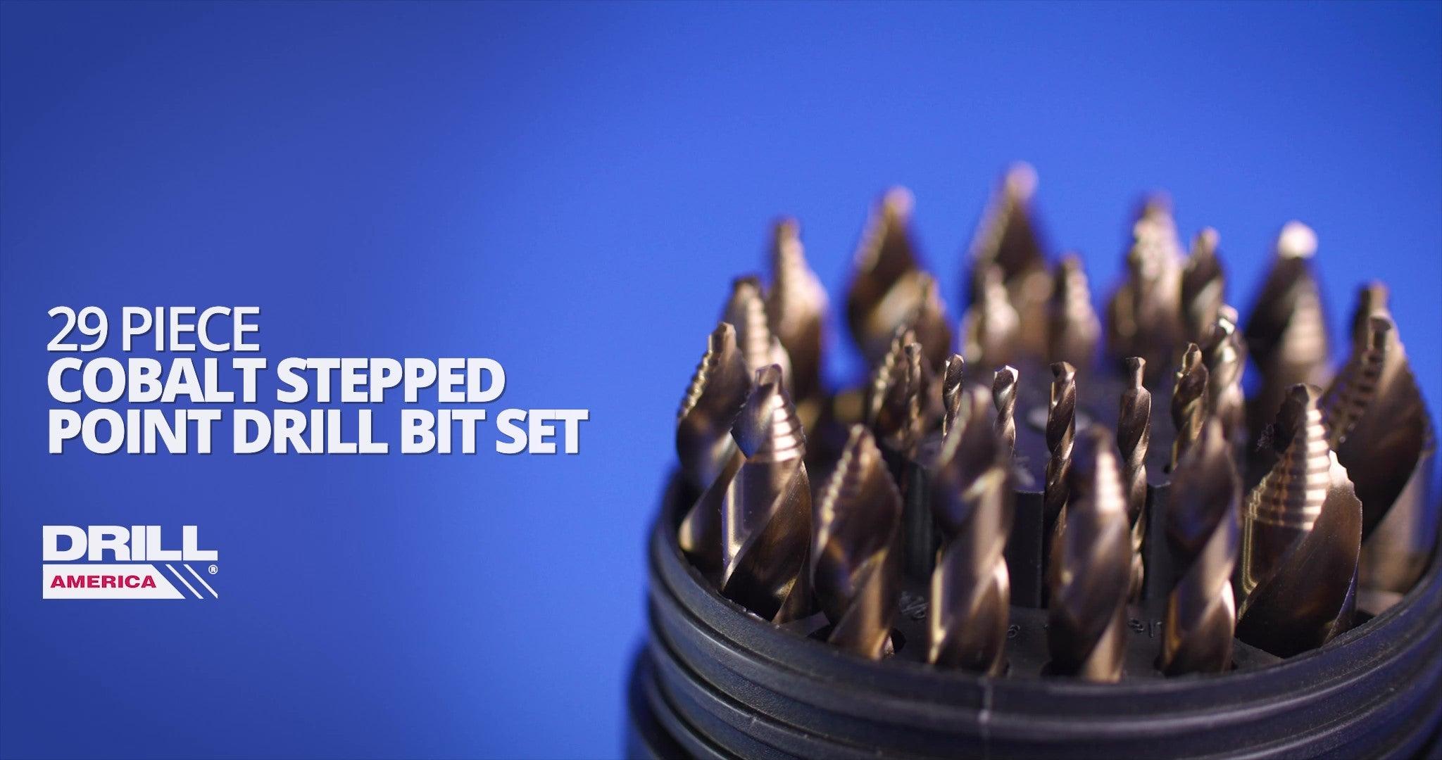A close uf of the drill case and dills with text describing the drills