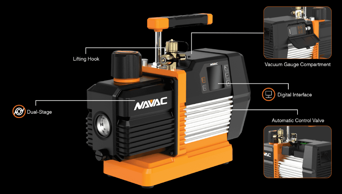 NAVAC NP8DSV - Smart Vacuum Pump, 115V/60Hz, 8 CFM, 15 micron (Vacuum Gauge Included)