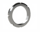 Steel slotted locknut for power transmission, threaded industrial component on white background