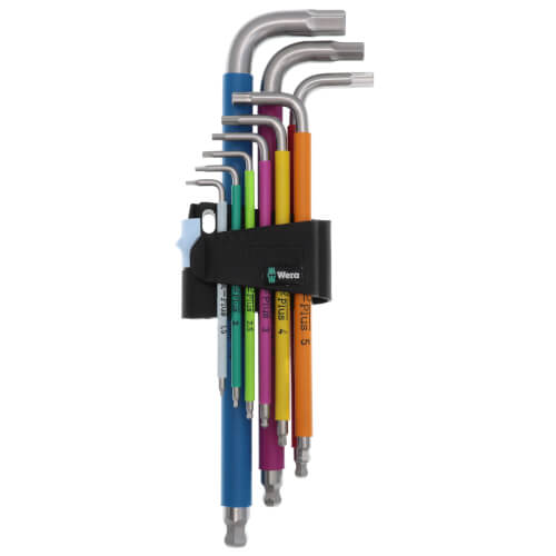 Wera 3950/9 Hex-Plus Multicolour Stainless 1 L-key set, metric, stainless, 9 pieces (05022669001) - Apollo Industries 