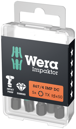 Wera 867/4 IMP DC TX 15 X 50 MM TORX-BITS< IMPACT (1 PACK = 5PCS) 05057663001