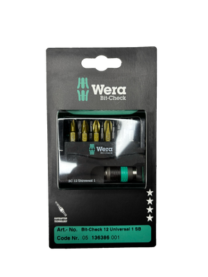 Wera BIT-CHECK 12 UNIVERSAL 1 SB 25MM BITS FOR PH/TX/SQ SCREWS 05136386001
