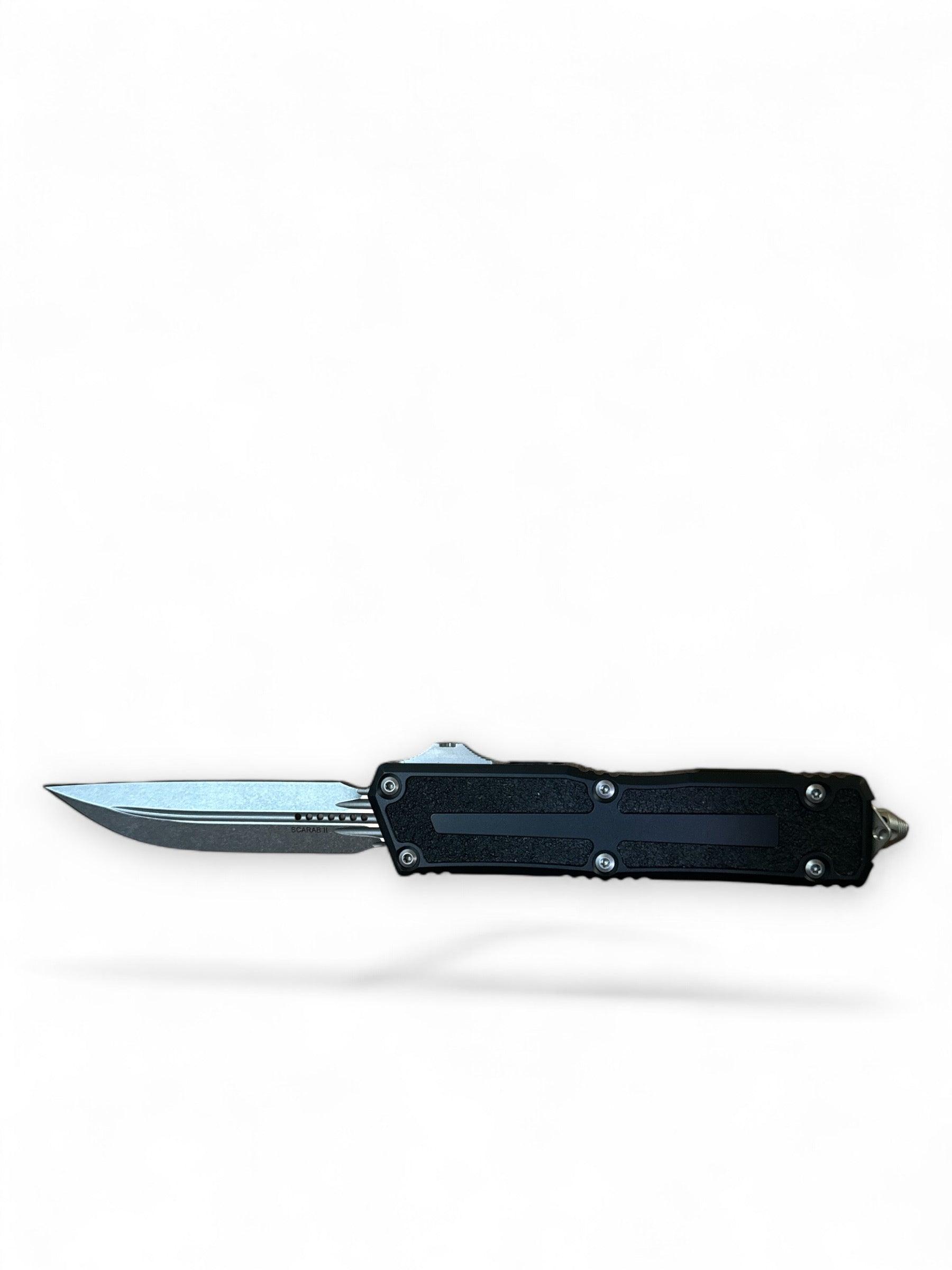 Microtech Scarab II D/E-S Gen III OTF Automatic Knife 4" Double Edge Drop Point Stonewash 1180-10