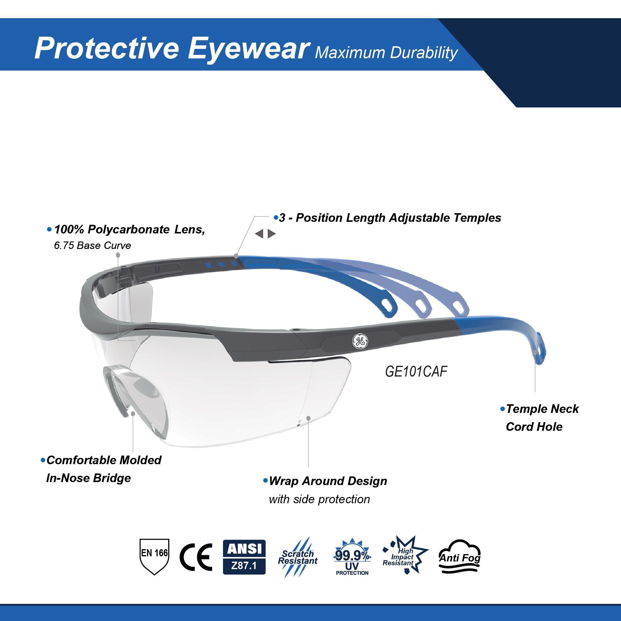 General Electric Safety Glasses with Length Adjustable Temples (01 Series) (Gray/Blue)