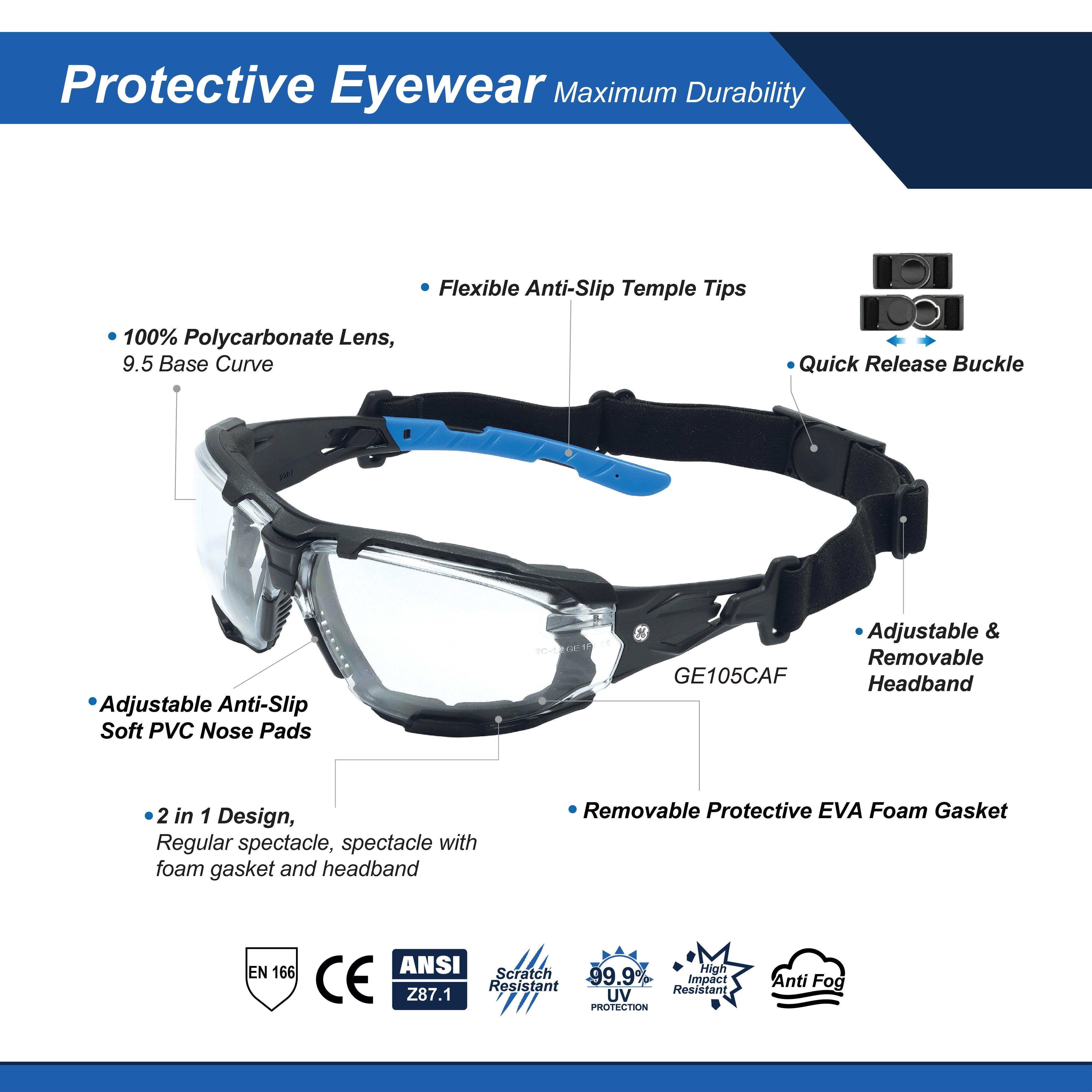 General Electric Spoggles Safety Glasses (05S Series) (Black/Blue) GE105CAF