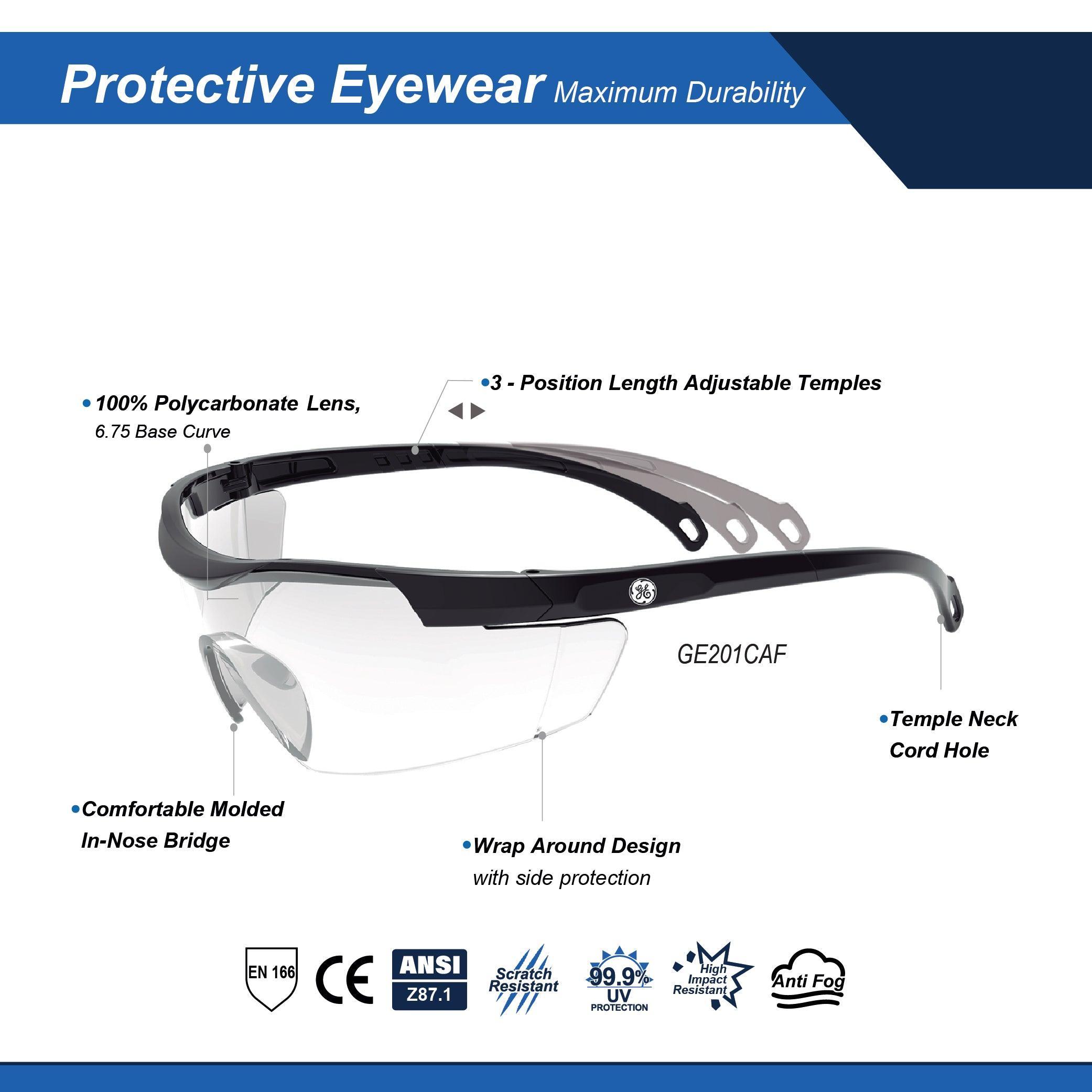General Electric Safety Glasses with Length Adjustable Temples (01 Series) (Black)