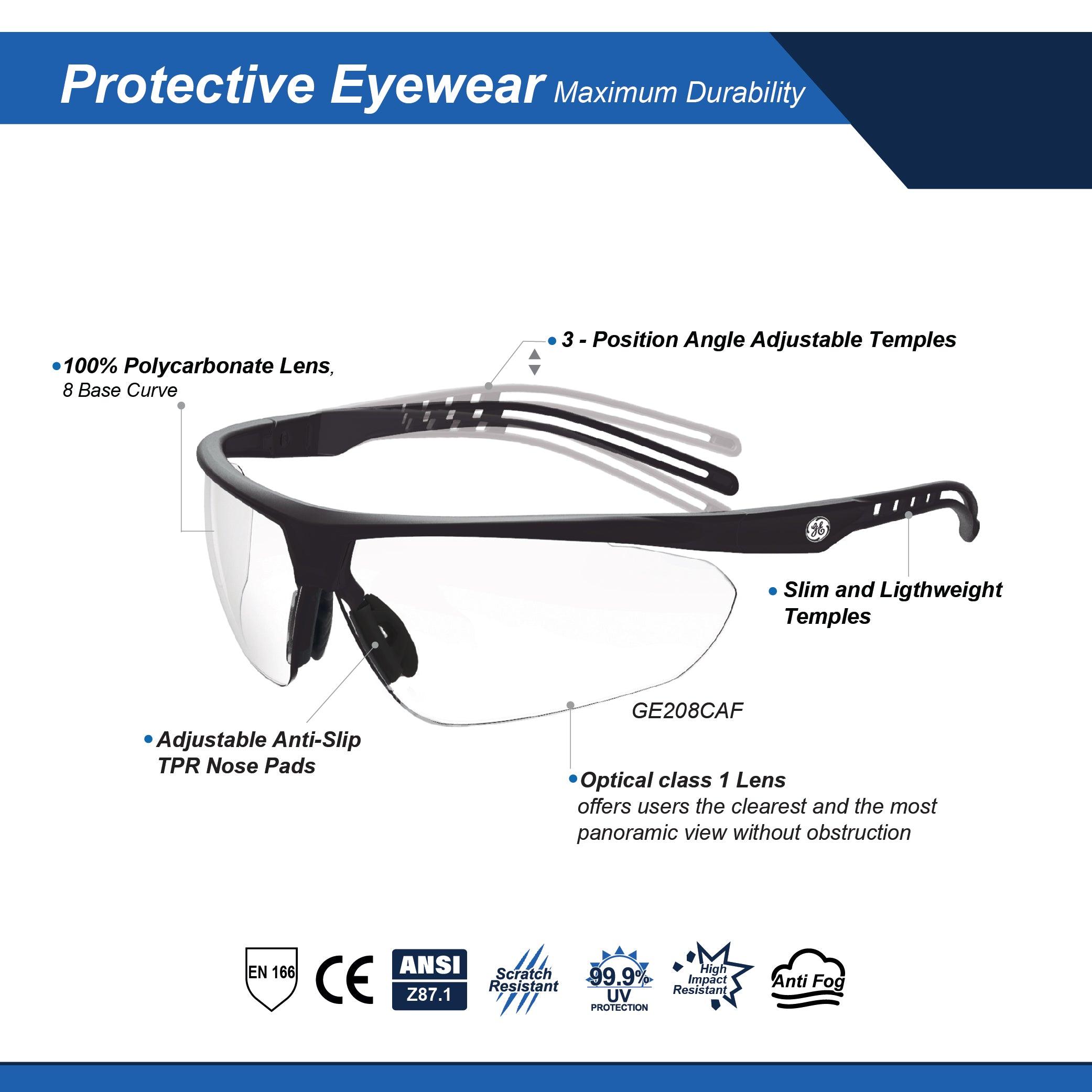 General Electric Safety Glasses with Angle Adjustable Temples (08 Series)