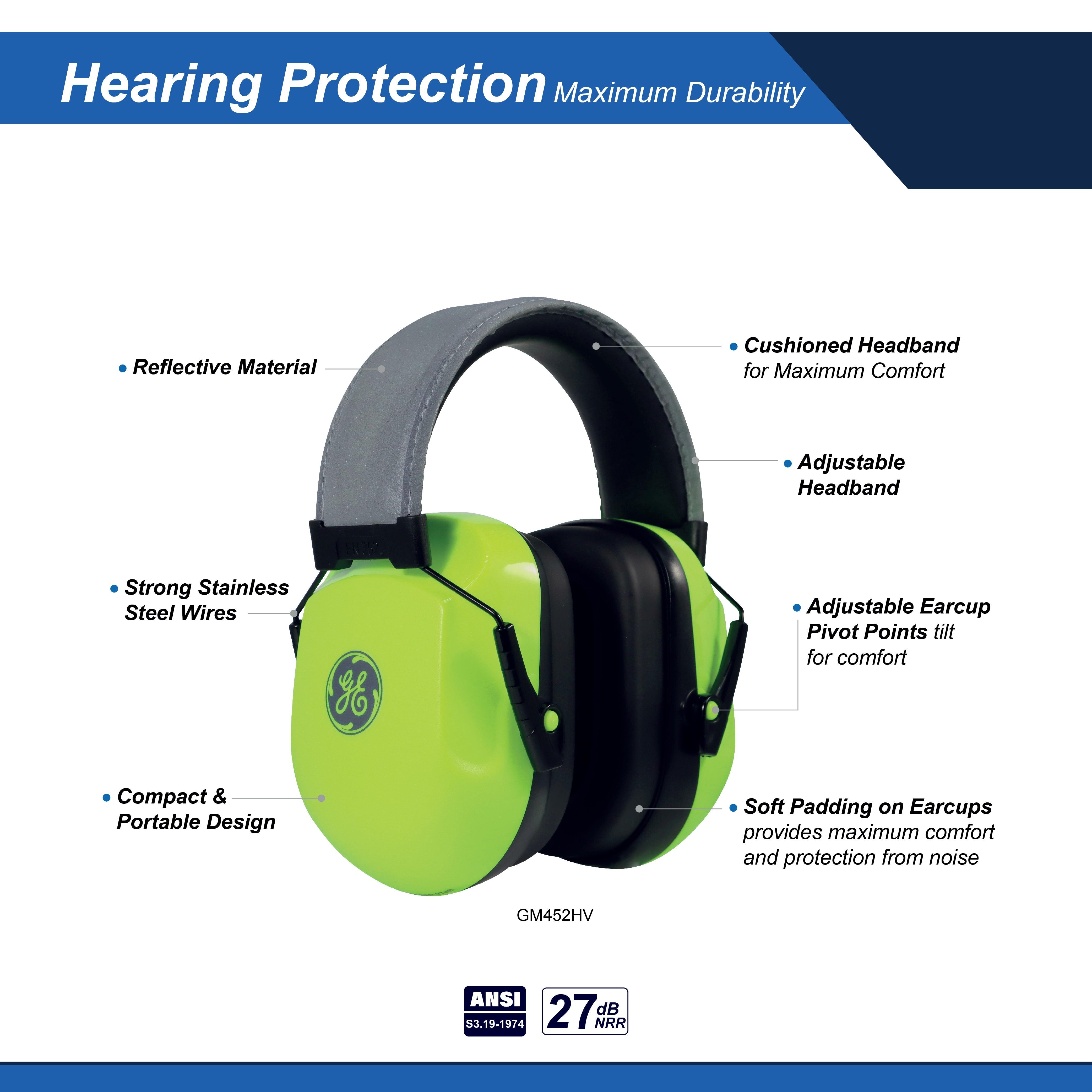 General Electric Hi-Vis Compact Protective Earmuff With an adjustable cushioned headband (GM452HV)