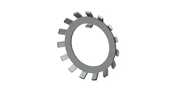 Steel lock washer with multiple external tabs on white background, industrial hardware