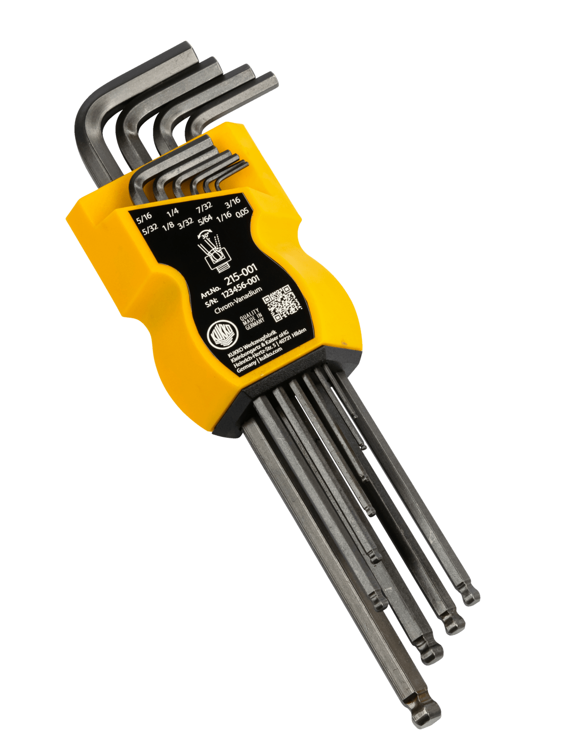 Kukko 215-001 (SAE) Hex key L-wrenches with ball head in TURNUS clip - Apollo Industries llc
