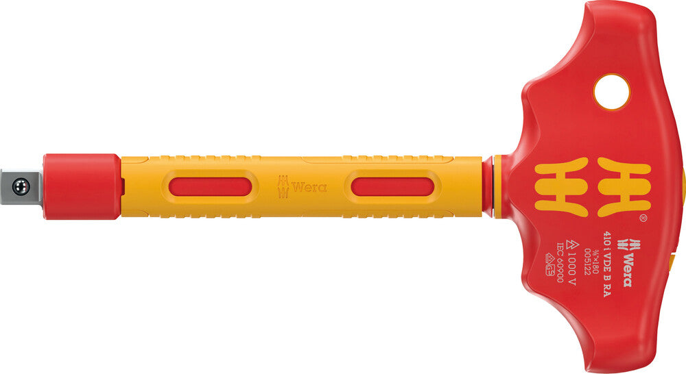 Wera 410 i VDE B RA VDE-insulated T-handle adapter screwdriver with ratchet functionality for 3/8" sockets 05005122001