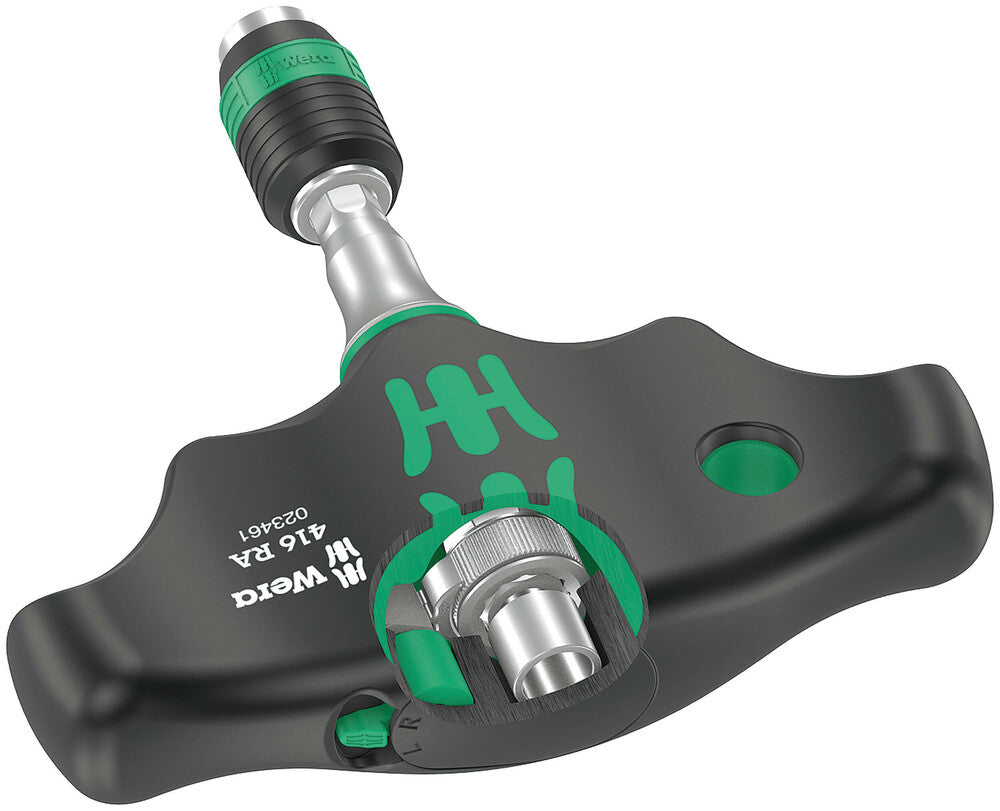 Wera 416 RA T-handle bitholding screwdriver with ratchet function and Rapidaptor quick-release chuck 05023461001