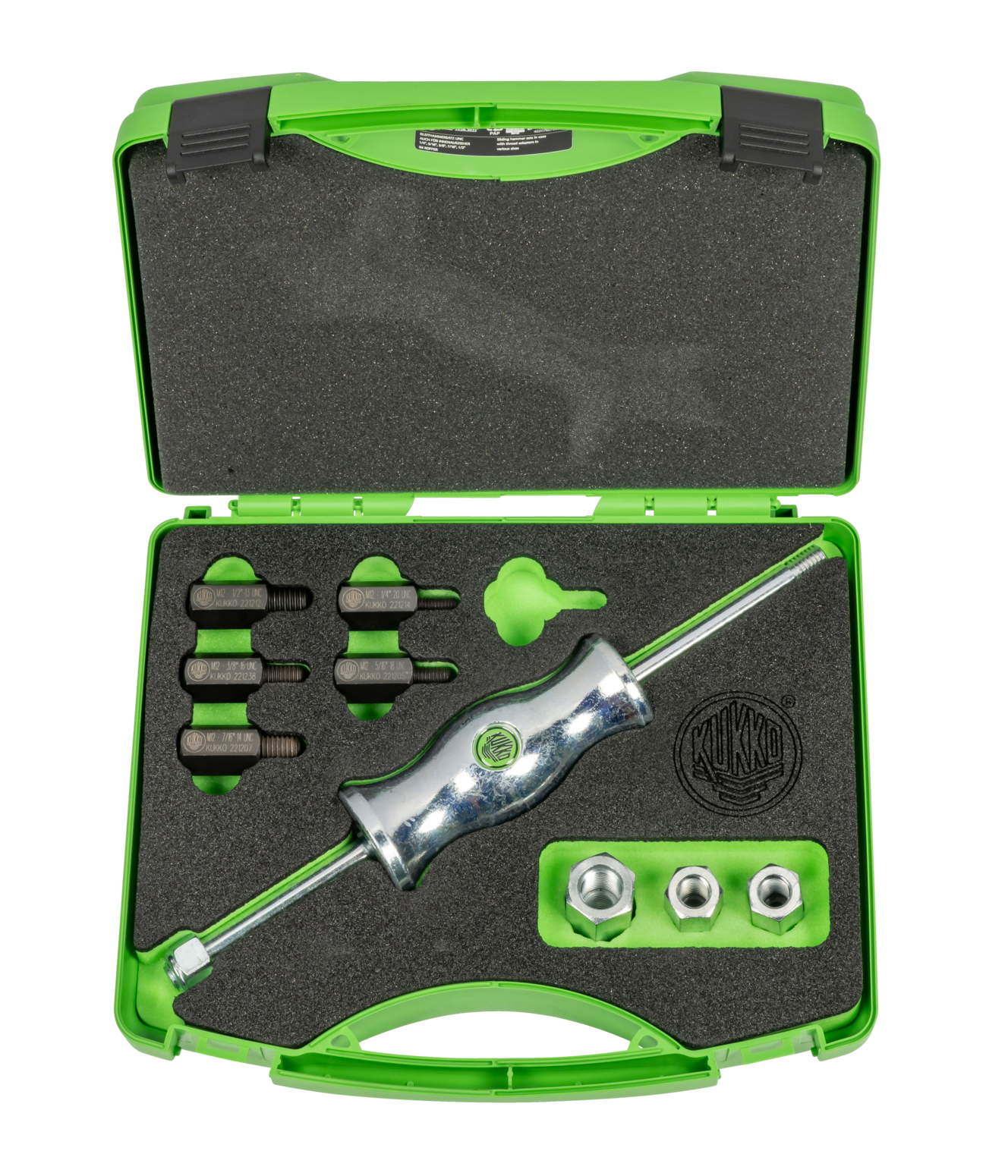 Kukko KS-22-01-UNC - 9-piece sliding hammer set in set with thread adapters in various sizes