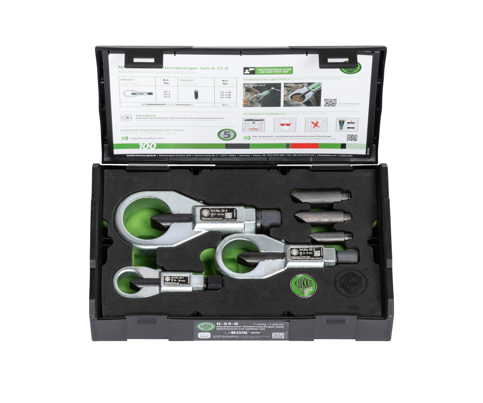 Kukko K-55-B Mechanical nut splitter set (3/8" TO 1 3/8")