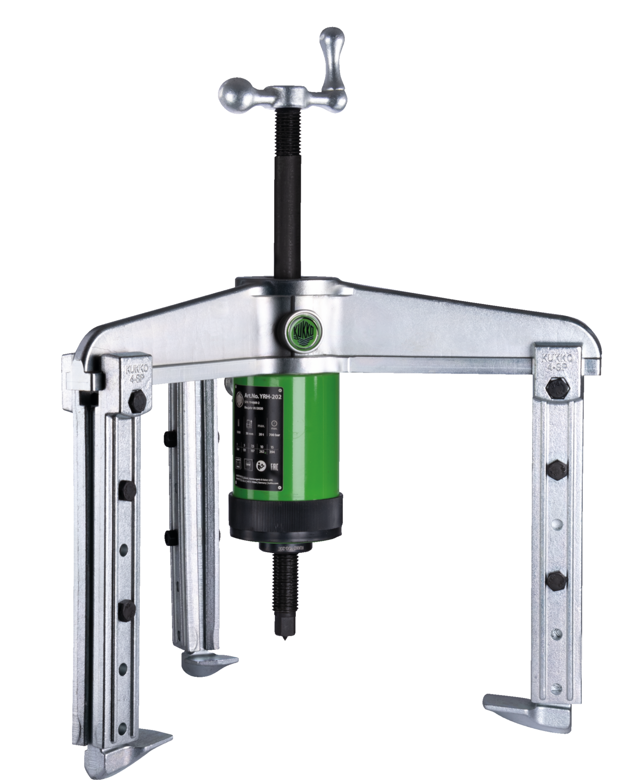 Kukko Y28-11-1 Hydraulic, extra strong, 3-arm puller with adjustable clamping depth and hydraulic hollow piston cylinder for pump drive (medium tractive force up to 20 t) - Apollo Industries llc