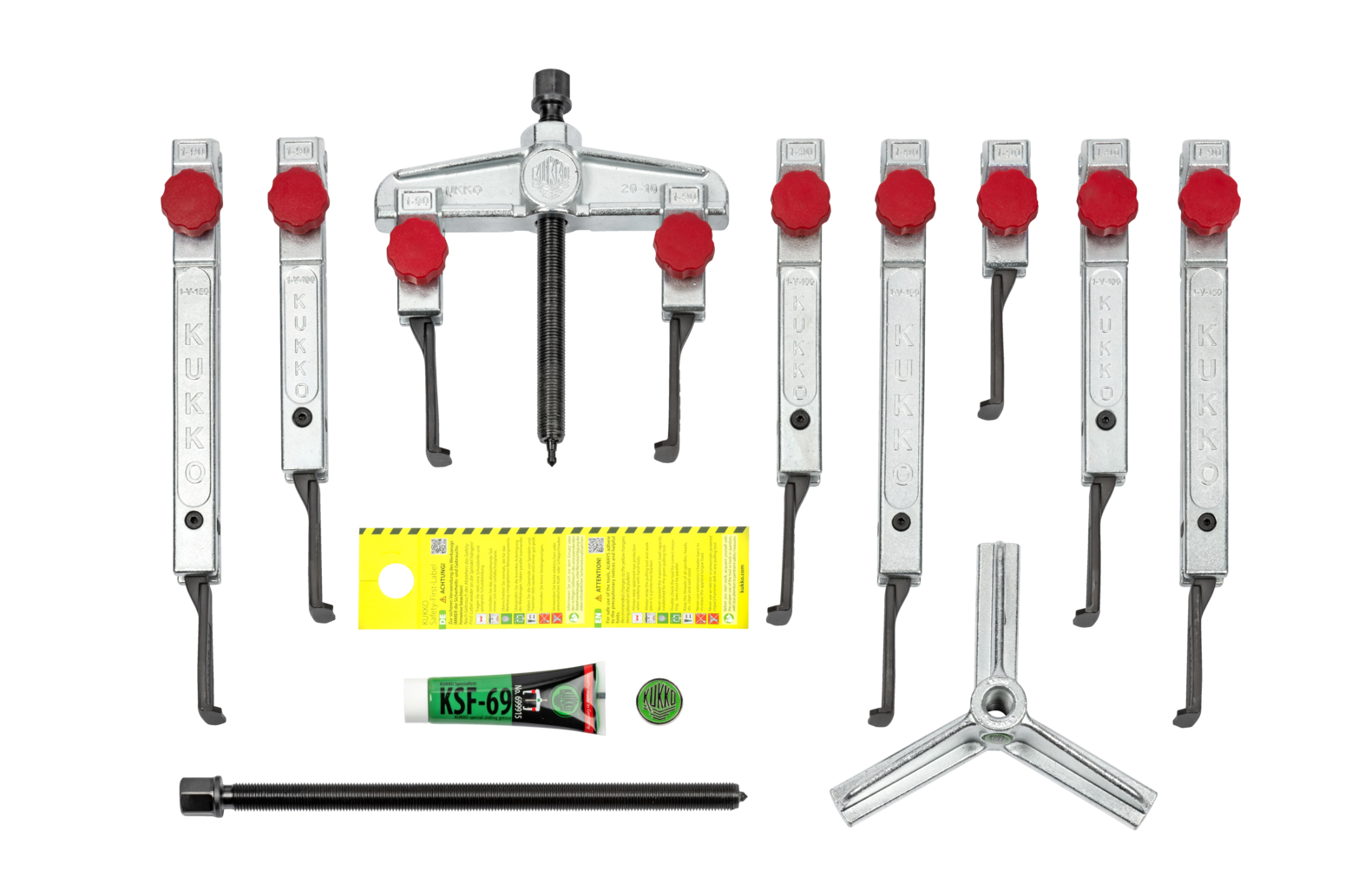 Kukko K-2030-10+S-T 13-piece universal puller set (2-jaw and 3-jaw) with extremely narrow, quick-adjusting jaws
