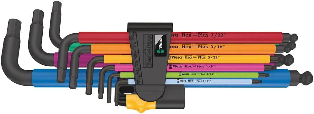 Wera 950/9 Hex-Plus Multicolour Imperial 2 L-key set, imperial, BlackLaser, 9 pieces (05022640001) - Apollo Industries 