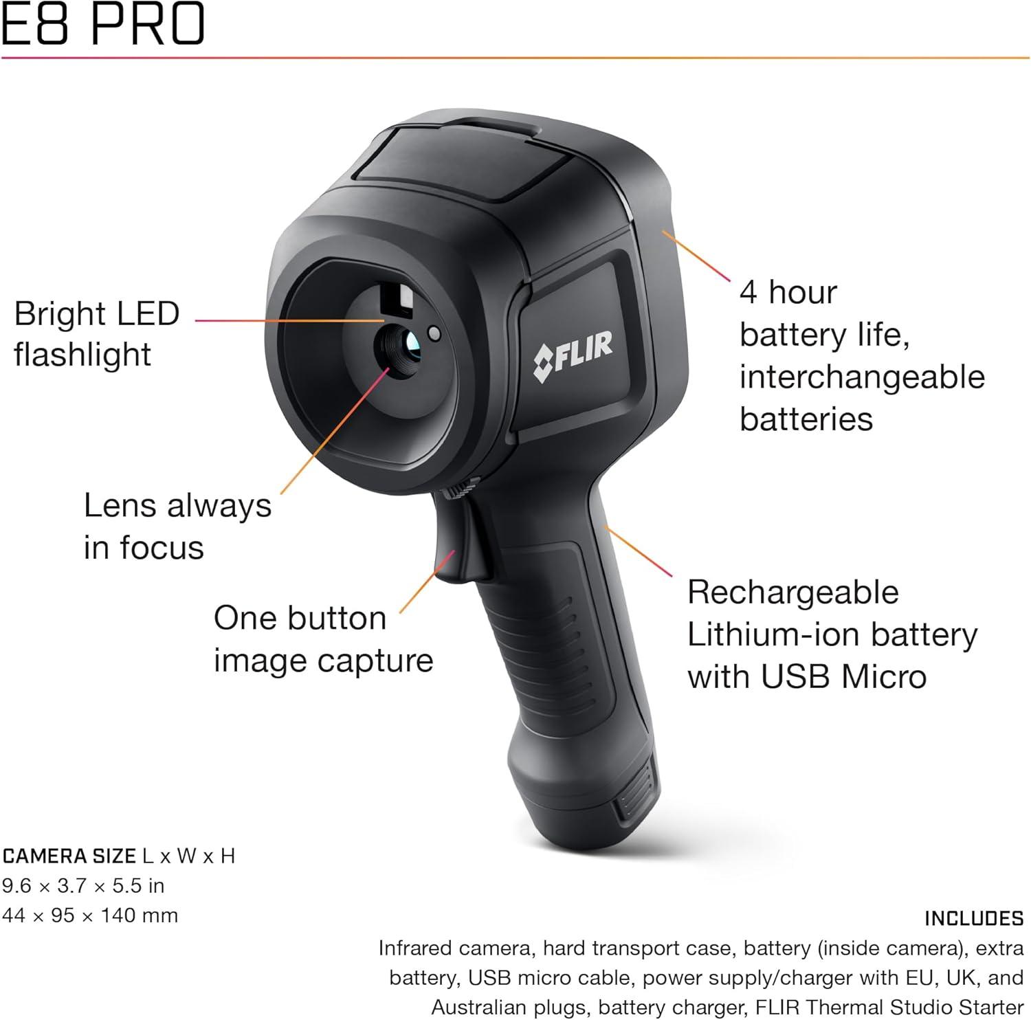 FLIR E8 Pro Commercial Thermal Imaging Camera with Wifi. High Resolution Infrared Cameara with FLIR Ignite Cloud