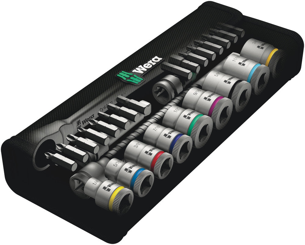 Wera 8100 SB 10 Zyklop Metal Ratchet Set with push-through square, 3/8" drive, imperial 05004050001