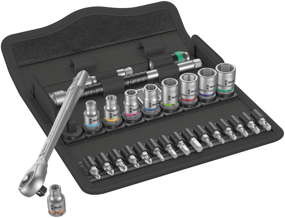 Wera 8100 SA 10 Zyklop Metal Ratchet Set with push-through square, 1/4" drive, imperial 05004020001