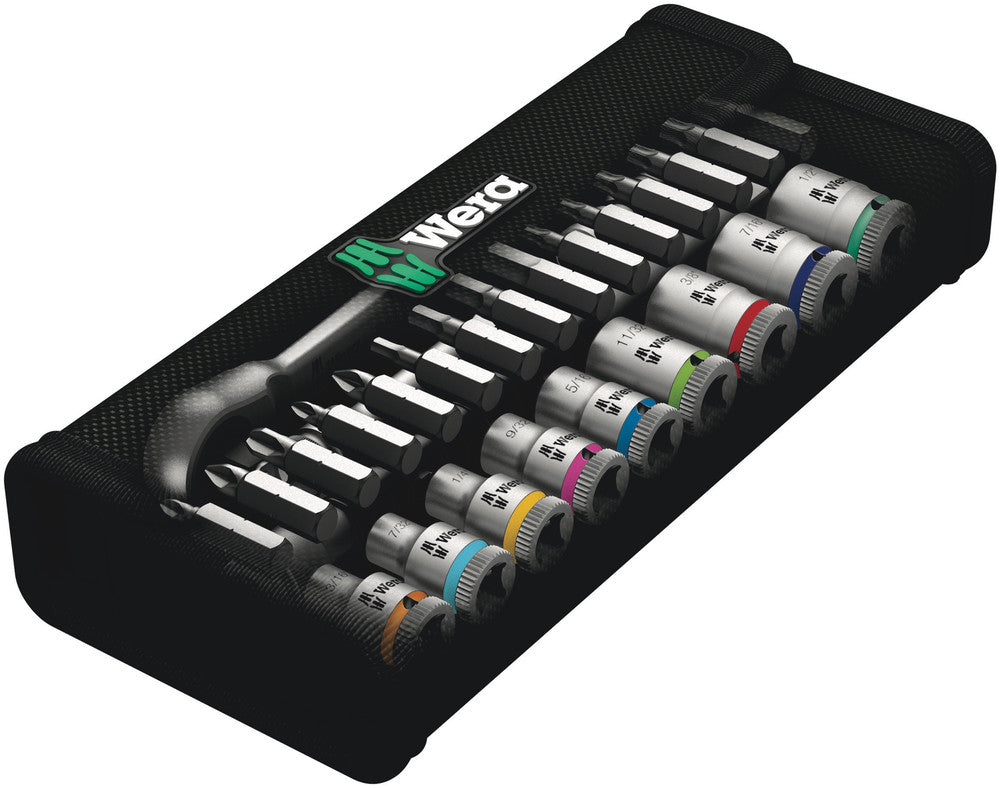 Wera 8100 SA 10 Zyklop Metal Ratchet Set with push-through square, 1/4" drive, imperial 05004020001