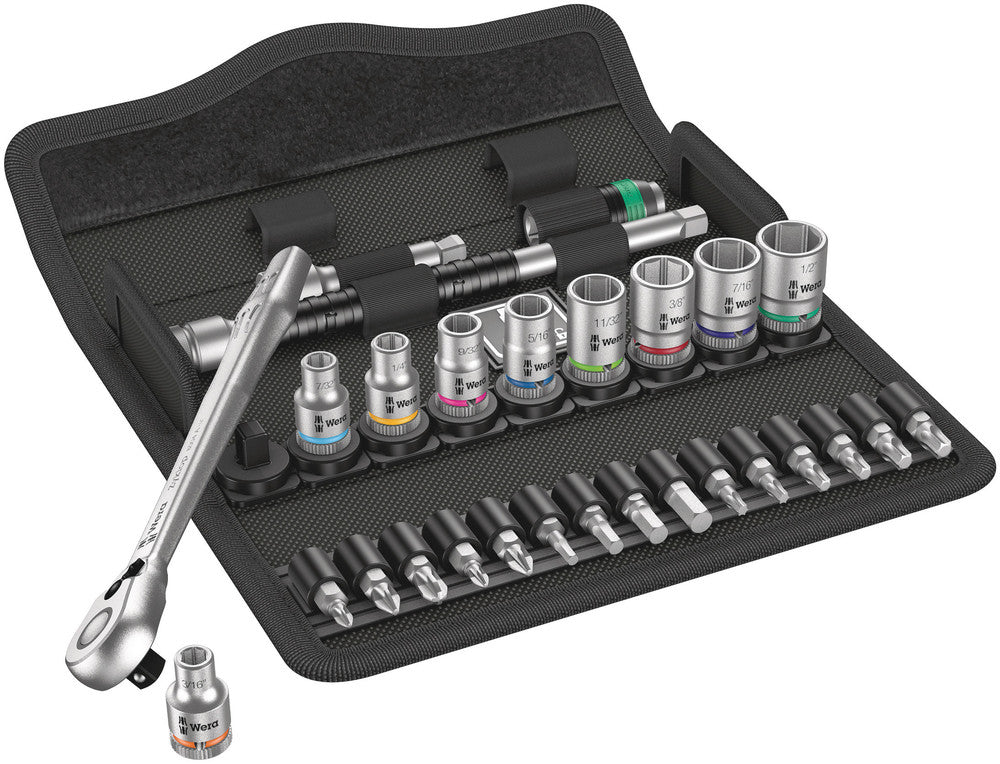 Wera 8100 SA 11 Zyklop Metal Ratchet Set with switch lever, 1/4" drive, imperial 05004021001