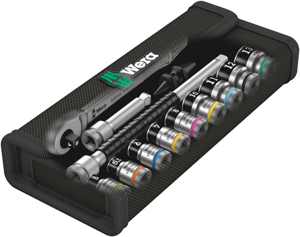Wera 8100 SA 12 HF Zyklop Metal Ratchet Set with switch lever, 1/4" drive, metric 05003756001