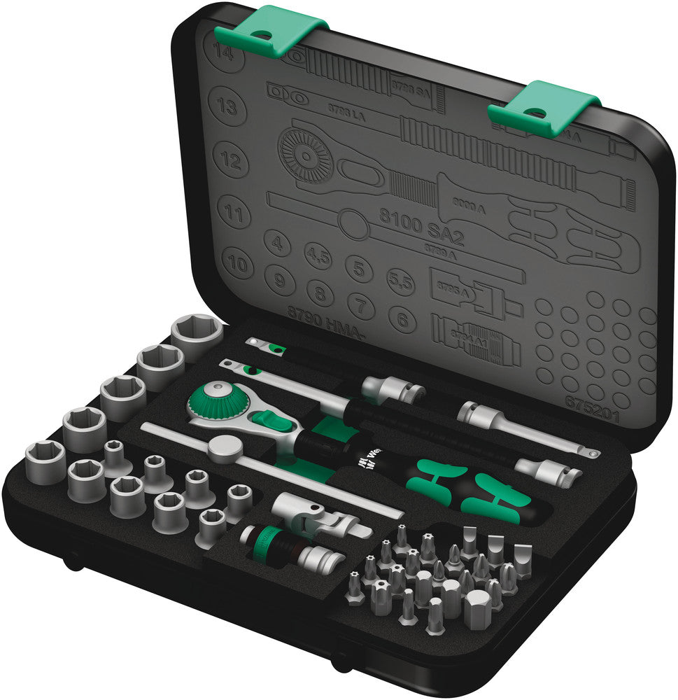 Wera 8100 SA 2 Zyklop Speed Ratchet Set, 1/4" drive, metric 05003533001