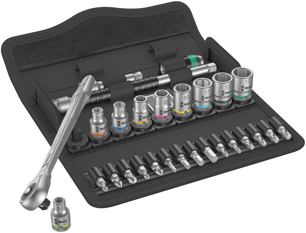 Wera 8100 SA 7 Zyklop Metal Ratchet Set with push-through square, 1/4" drive, metric 05004017001