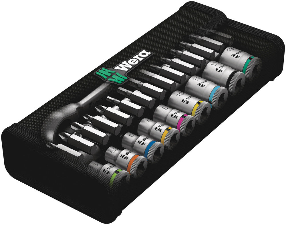 Wera 8100 SA 7 Zyklop Metal Ratchet Set with push-through square, 1/4" drive, metric 05004017001