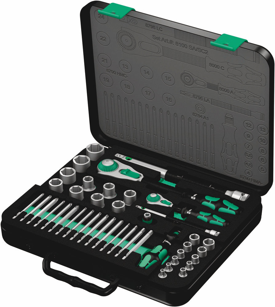 Wera 8100 SA/SC 2 Zyklop Speed Ratchet Set, 1/4" drive and 1/2" drive, metric 05160785001