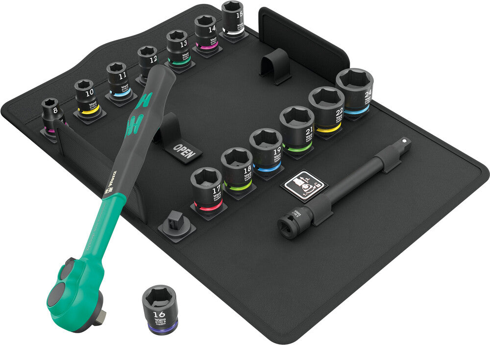 Wera 8100 SB 12 Zyklop Comfort Ratchet set, reversing lever, 3/8" drive, metric 05005530001
