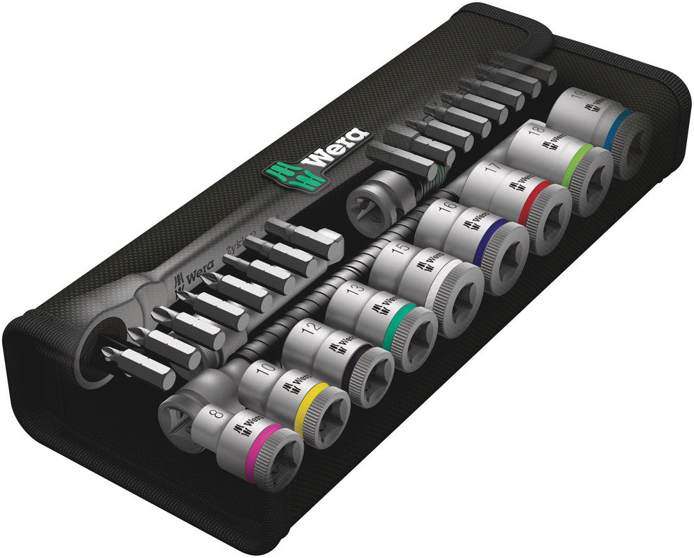 Wera 8100 SB 7 Zyklop Metal Ratchet Set with push-through square, 3/8" drive, metric 05004047001