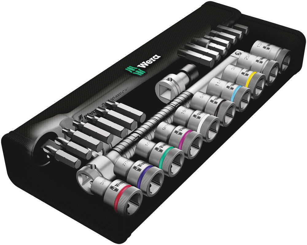 Wera 8100 SC 10 Zyklop Metal Ratchet Set with push-through square, 1/2" drive, imperial 05004080001