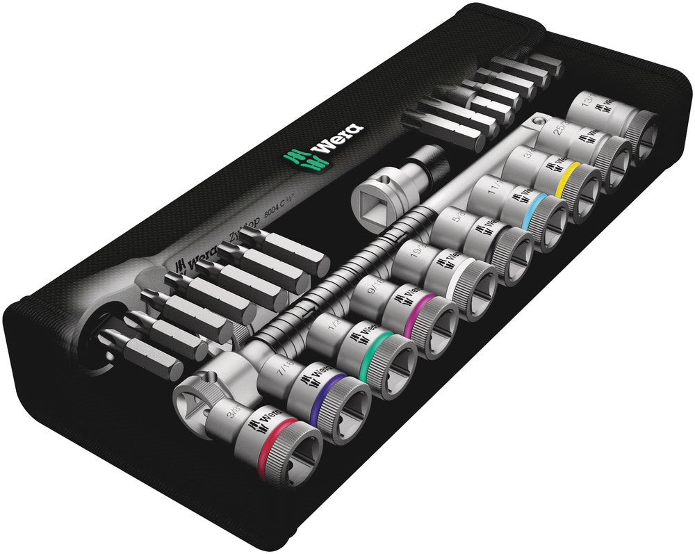 Wera 8100 SC 11 Zyklop Metal Ratchet Set with switch lever, 1/2" drive, imperial 05004081001