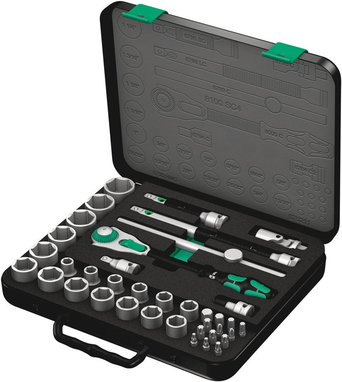 Wera  8100 SC 4 Zyklop Speed Ratchet Set, 1/2" drive, imperial, 38 pieces (05003647001) - Apollo Industries 