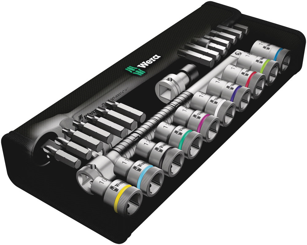 Wera 8100 SC 7 Zyklop Metal Ratchet Set with push-through square, 1/2" drive, metric 05004077001