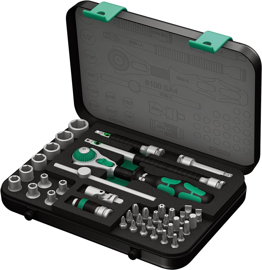Wera 8100 SA 4 Zyklop Speed Ratchet Set, 1/4" drive, imperial, 41 pieces (05003535001) - Apollo Industries 