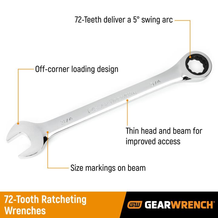 GearWrench 9312 - 13 Piece 72-Tooth 12 Point Ratcheting Combination SAE Wrench Set