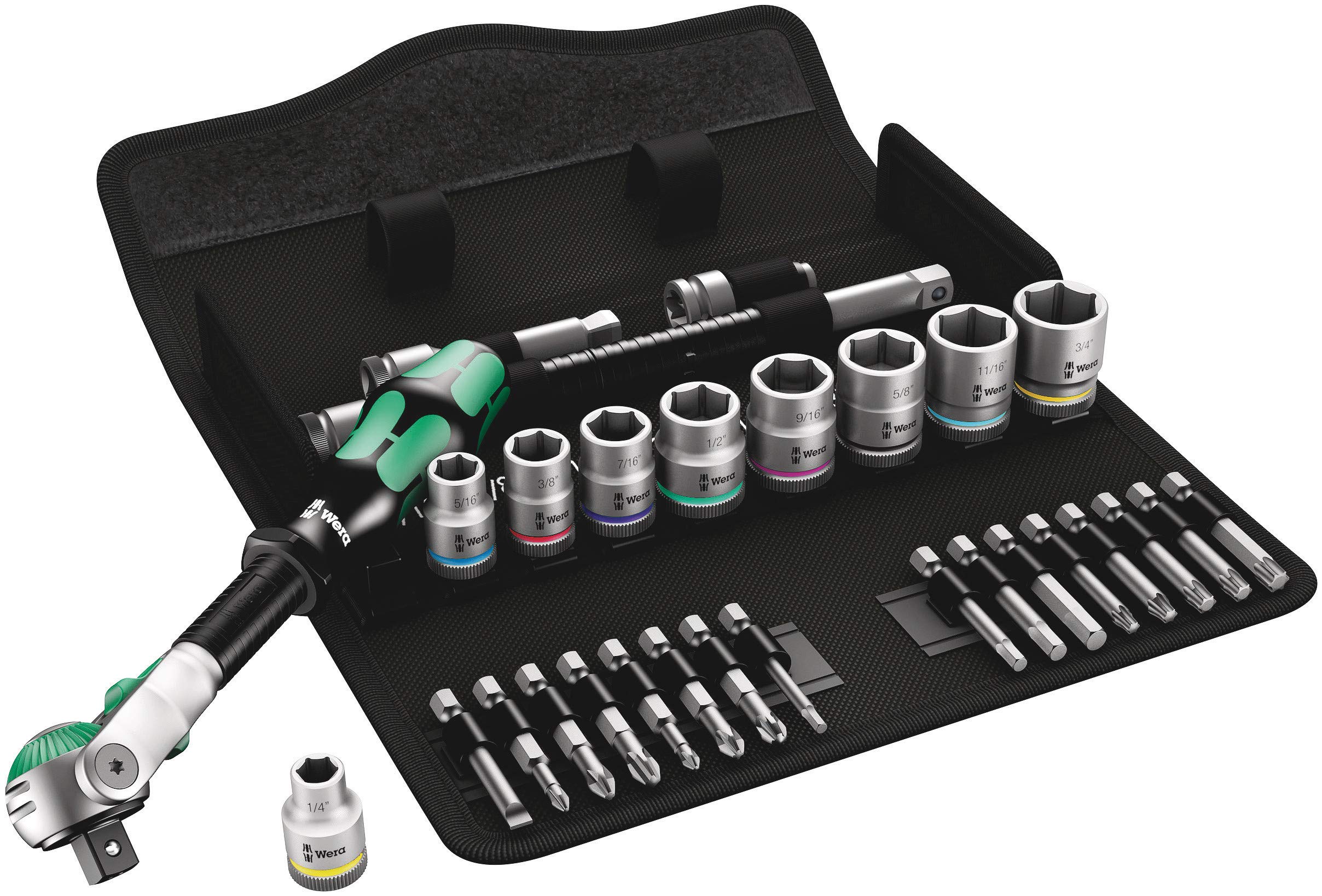 Wera 8100 SB 9 Zyklop Speed Ratchet Set, 3/8" drive, imperial, 29 pieces (05004049001) - Apollo Industries 