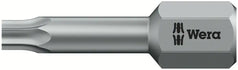 Close-up of Wera TX 10 x 25mm precision hex screwdriver bit, silver color, hex shank