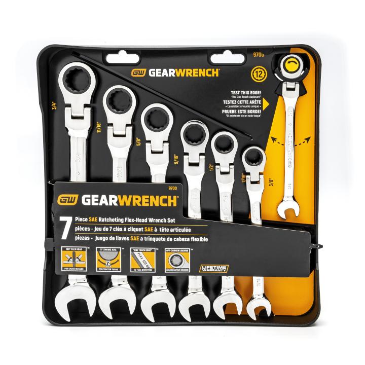 GearWrench 9700 - 7 Piece 72-Tooth 12 Point Flex Head Ratcheting Combination SAE Wrench Set