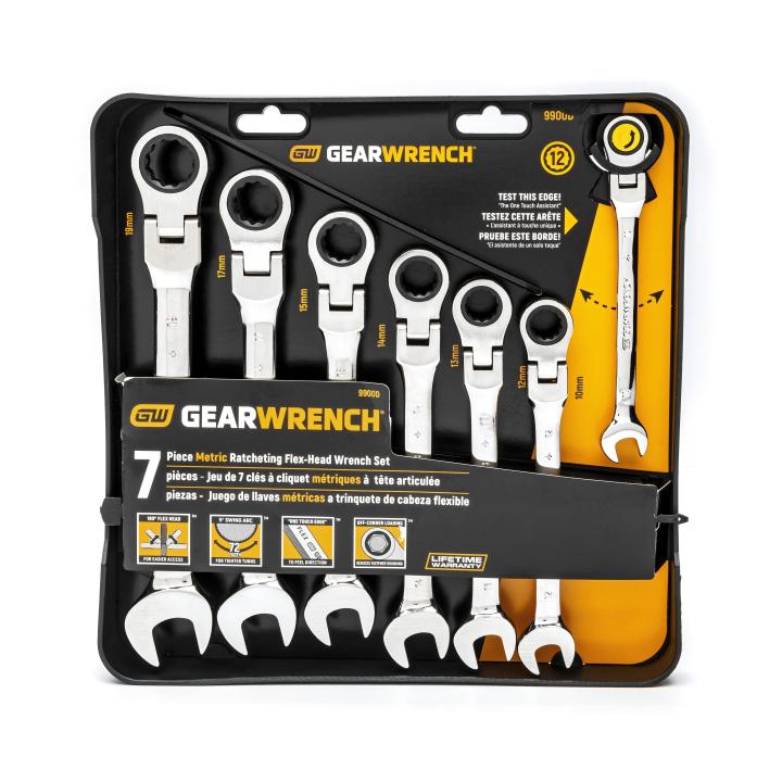 GearWrench 9900D - 7 Piece 72-Tooth 12 Point Flex Head Ratcheting Combination Metric Wrench Set