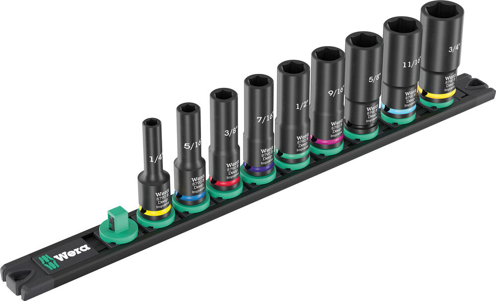 Wera 9661 Magnetic rail B Impaktor Deep Imperial 1 socket set, 3/8" drive 05005591001