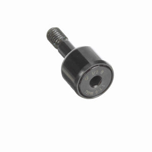 Black cam follower bearing with threaded stud, industrial power transmission component