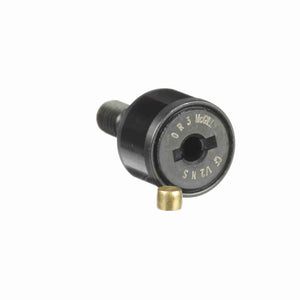 Cam follower bearing with threaded stud and lubrication fitting on white background